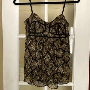 Green/Black Snakeskin Camisole With “Corset” Bust Detail, Size XS
